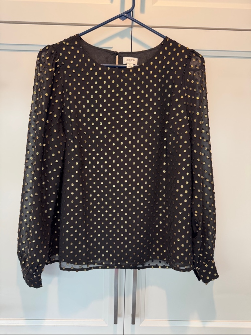 J. Crew Black Blouse with Gold Metallic Dots